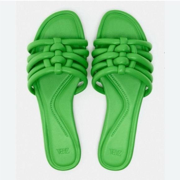 Zara Shoes - Zara Kelly Green Braided Flat Slides Sandals Euro 38 NWT Women